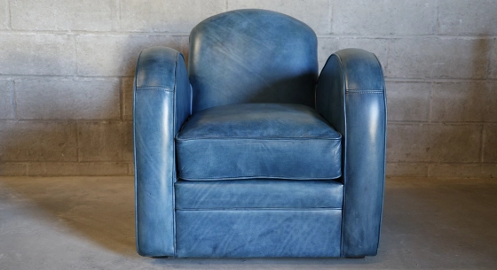 Fauteuil club cuir bleu
