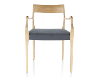 Chaise scandinave avec accoudoirs bois teinte naturelle assise tissu gris Chaise scandinave avec accoudoirs bois teinte naturelle assise tissu gris