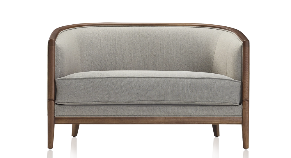 Antique 2 seater sofa walnut-stained wood and light grey fabric Antique 2 seater sofa walnut-stained wood and light grey fabric