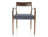 Chaise scandivave avec accoudoirs bois teinte marron foncé assise tissu gris