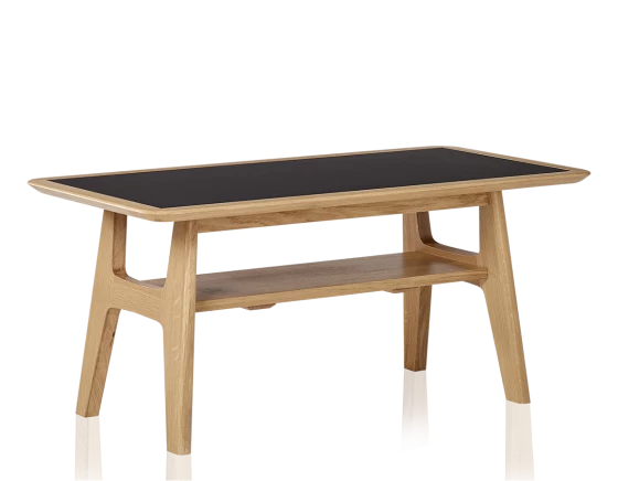 Table basse rectangulaire en chêne naturel dessus céramique noire unie 100x50 cm