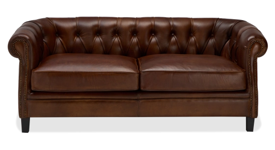 Canapé Chesterfield cuir 2 places marron soutenu accoudoirs cloutés
