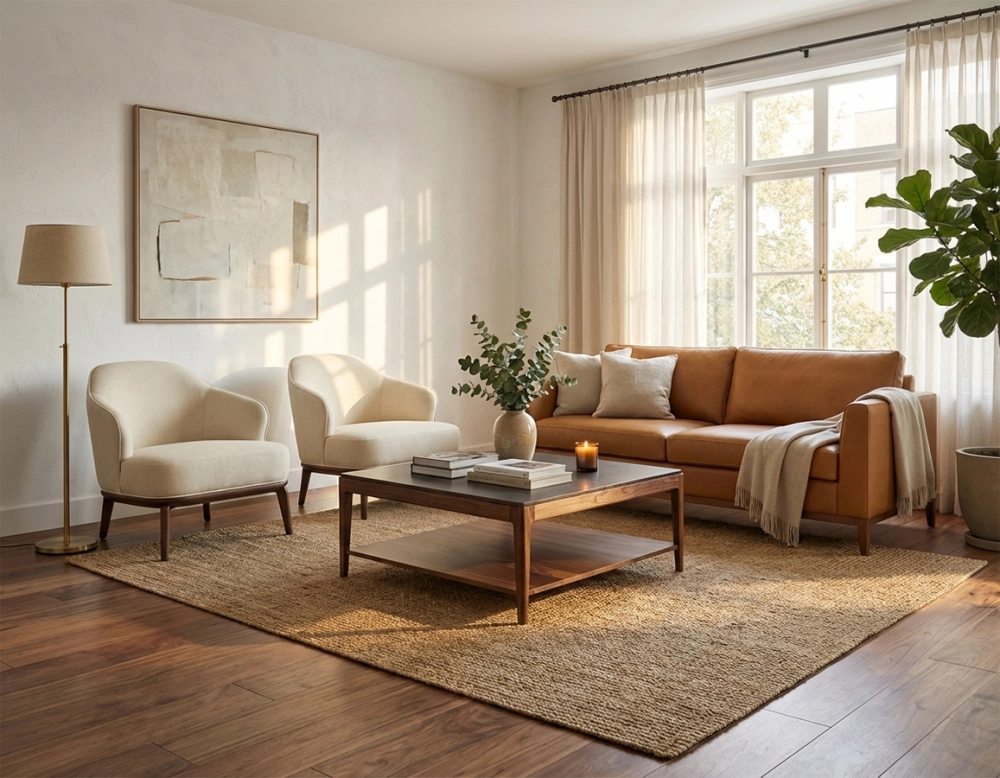 Fauteuil design tissu crème