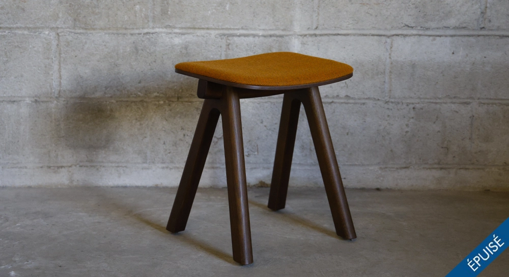 Design bar stool H65 cm natural wood finish with blue fabric seat