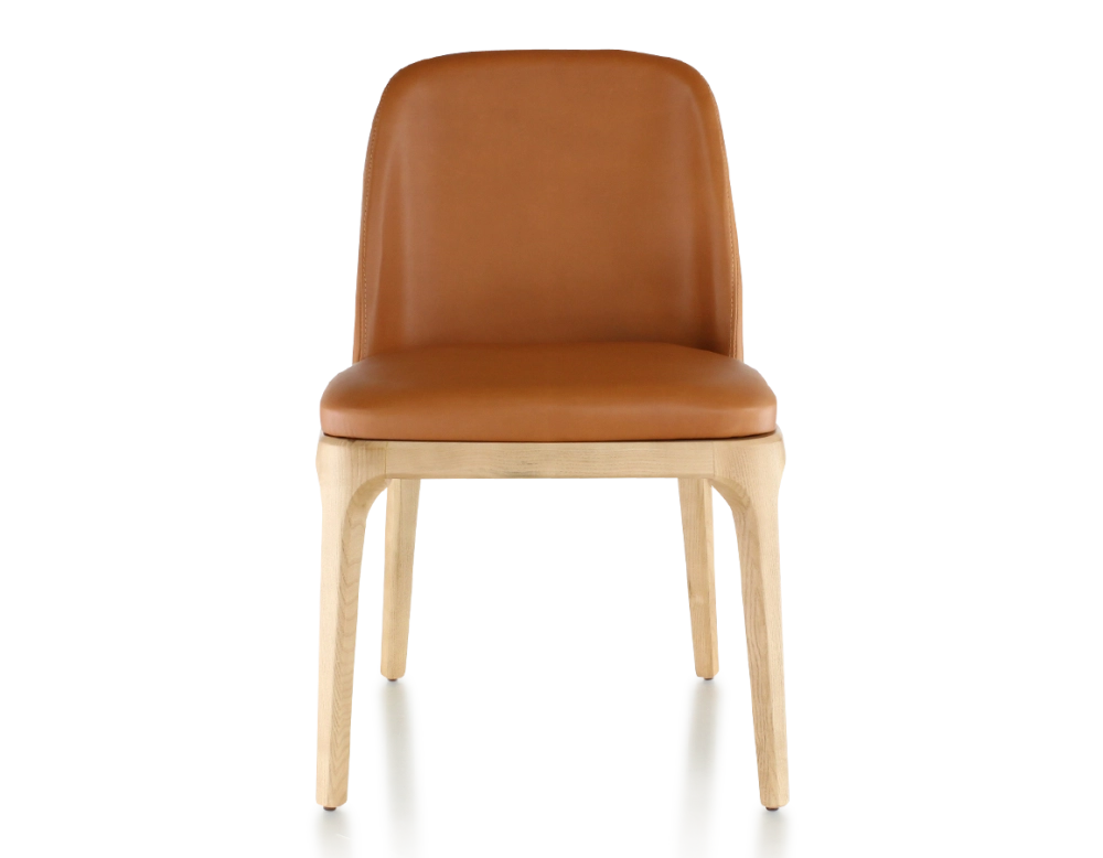 Designer chair natural stained wood and caramel leather Designer chair natural stained wood and caramel leather