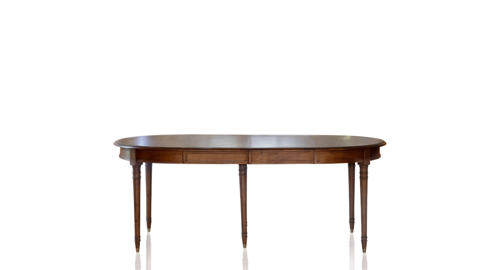 Table ronde Louis XVI extensible 4 à 14 personnes bois teinte ancienne avec 5 allonges 110x120cm Table ronde Louis XVI extensible 4 à 14 personnes bois teinte ancienne avec 5 allonges 110x120cm