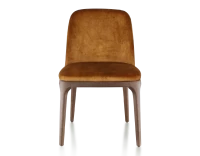 Chaise design bois teinte marron foncé et tissu velours bronze