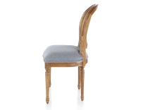 Antique Louis XVI style chair wood stained old caned back blue chevron fabric seat Antique Louis XVI style chair wood stained old caned back blue chevron fabric seat