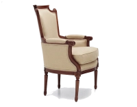 Fauteuil bergère style Louis XVI bois teinte ancienne et tissu crème