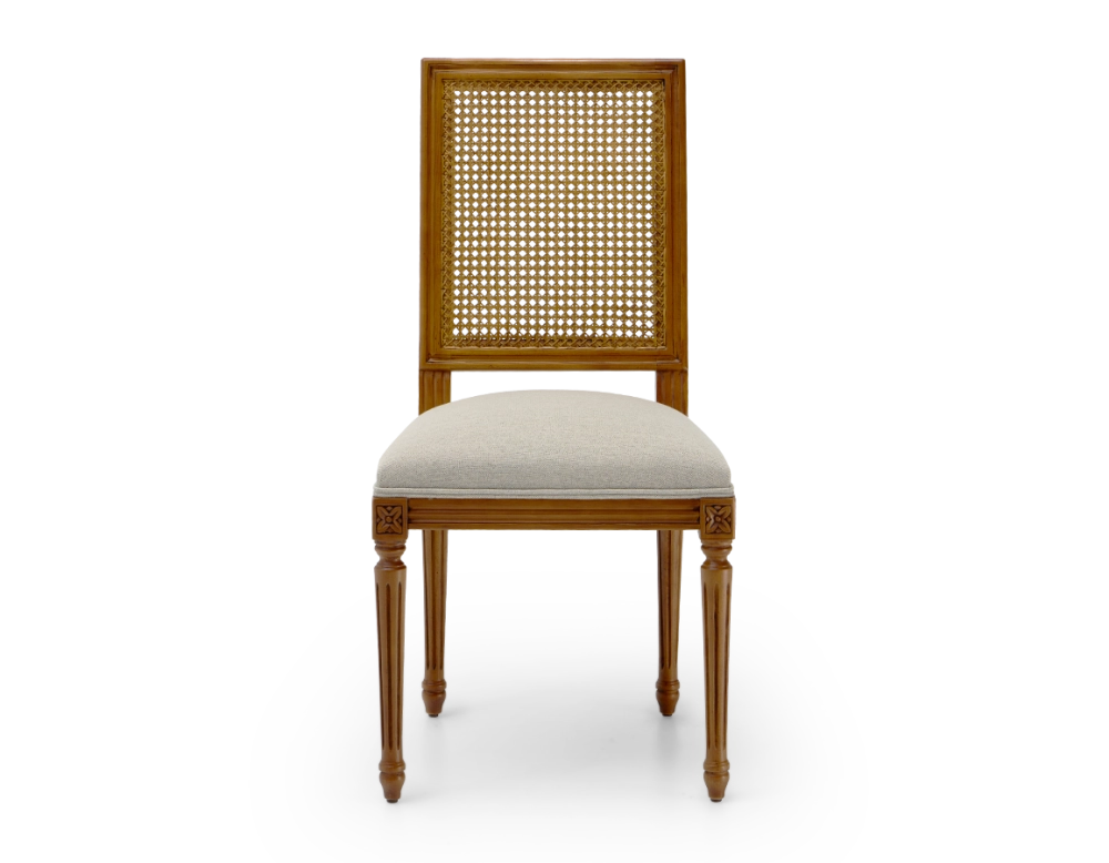 Chaise ancienne style Louis XVI dossier canné assise tissu beige naturel Chaise ancienne style Louis XVI dossier canné assise tissu beige naturel