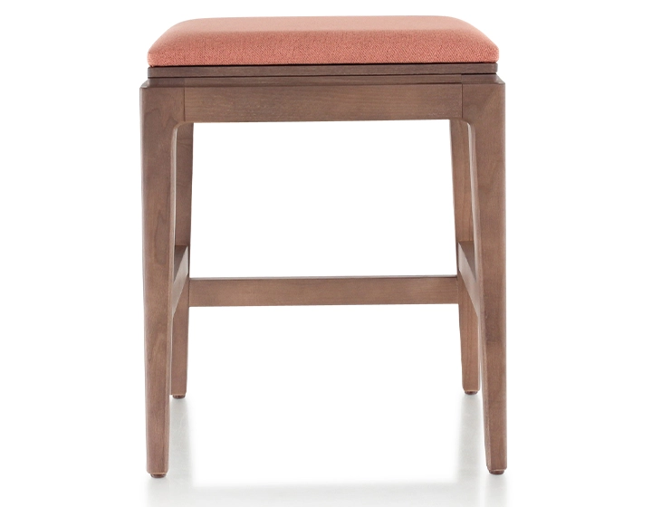 Tabouret design H45 cm bois teinte noyer assise tissu rose corail Tabouret design H45 cm bois teinte noyer assise tissu rose corail
