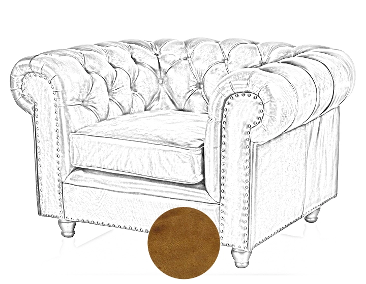 Fauteuil Chesterfield cuir cognac accoudoirs cloutés Fauteuil Chesterfield cuir cognac accoudoirs cloutés