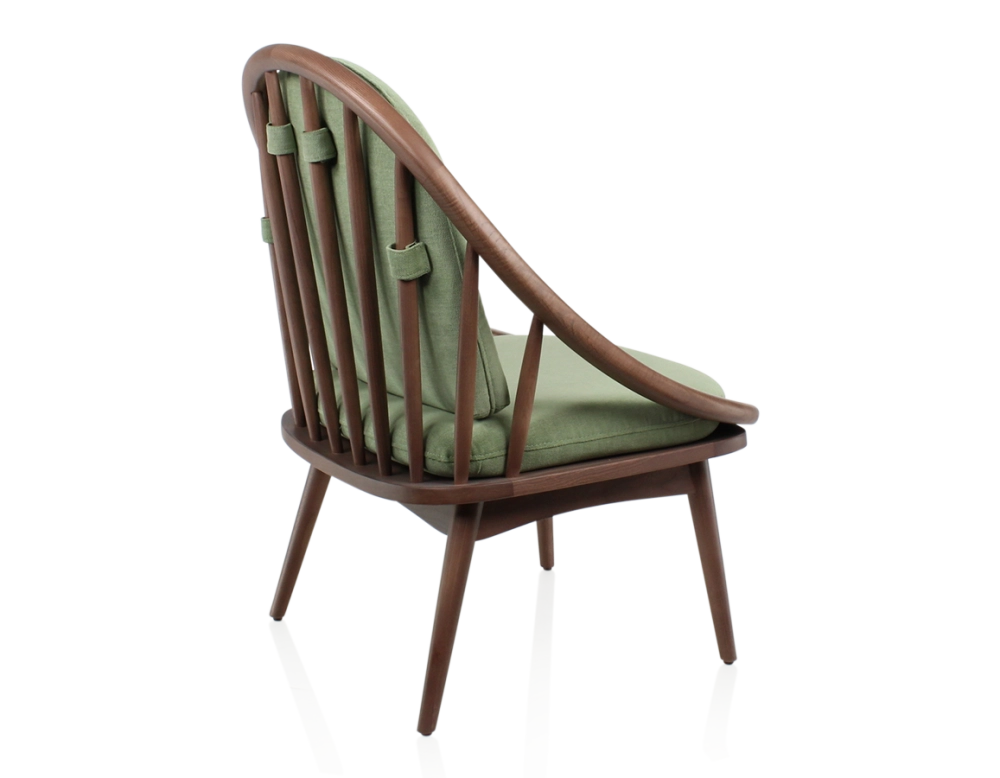 Fauteuil scandinave bois teinte noyer et tissu vert Fauteuil scandinave bois teinte noyer et tissu vert