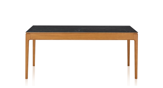 Table salle à manger en chêne et céramique 8 personnes avec bois teinte merisier et plateau céramique effet ardoise 180x100 cm