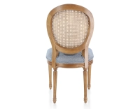 Antique Louis XVI style chair wood stained old caned back blue chevron fabric seat Antique Louis XVI style chair wood stained old caned back blue chevron fabric seat