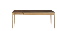 Table extensible 8 à 14 personnes en chêne et céramique allonges céramique avec bois teinte naturelle et plateau et allonges céramique brun oxydé 210x100 cm