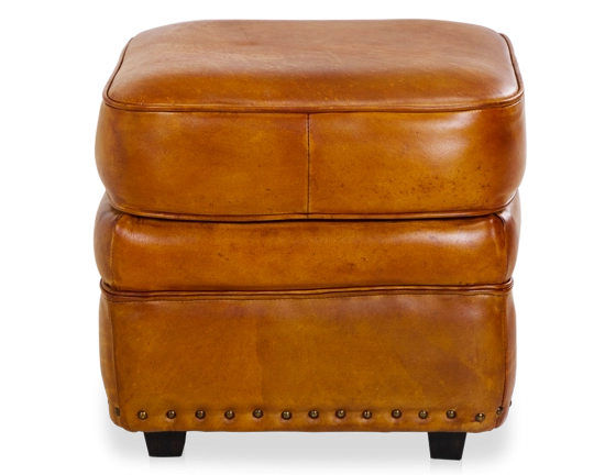 Pouf cuir cognac bord clouté