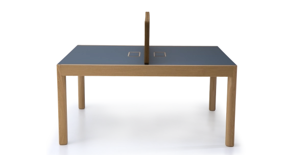 Double workstation desk oak natural finish fenix dark blue tray 140x160