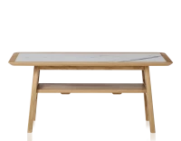 Table basse rectangulaire en chêne et céramique avec bois teinte naturelle plateau céramique effet marbre blanc 100x50 cm