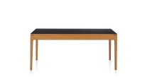 Table extensible 8 à 12 personnes en chêne et céramique allonges céramique avec bois teinte merisier et plateau et allonges céramique noire unie 180x100 cm