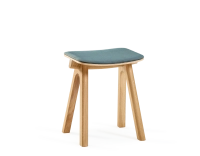 Upholstered oak stool H45 cm natural stained wood, ocean blue fabric seat Upholstered oak stool H45 cm natural stained wood, ocean blue fabric seat