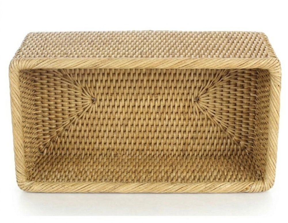 Cesta de almacenaje rectangular de ratán marrón