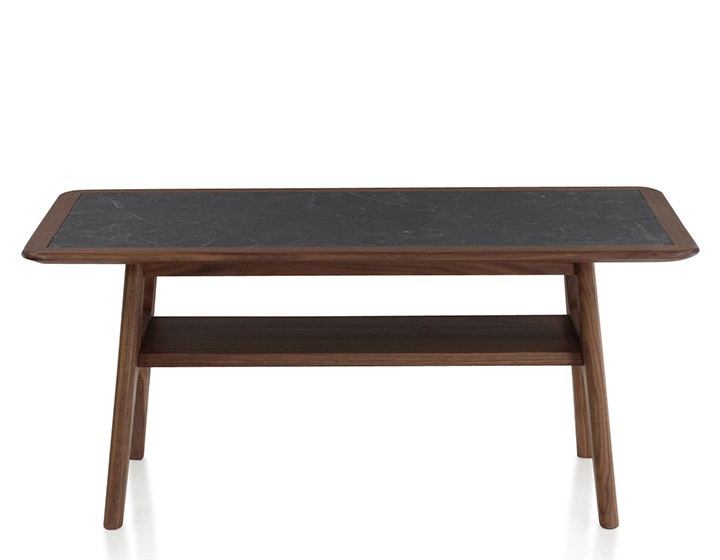 Table basse rectangulaire en noyer et céramique bois teinte naturelle plateau céramique effet ardoise 100x50 cm Table basse rectangulaire en noyer et céramique bois teinte naturelle plateau céramique effet ardoise 100x50 cm