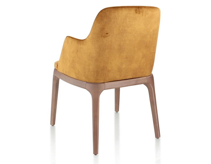 Chaise design avec accoudoirs bois teinte noyer et tissu velours bronze Chaise design avec accoudoirs bois teinte noyer et tissu velours bronze