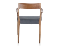 Scandinavian armchair with armrests walnut-stained wood, grey fabric seat Scandinavian armchair with armrests walnut-stained wood, grey fabric seat