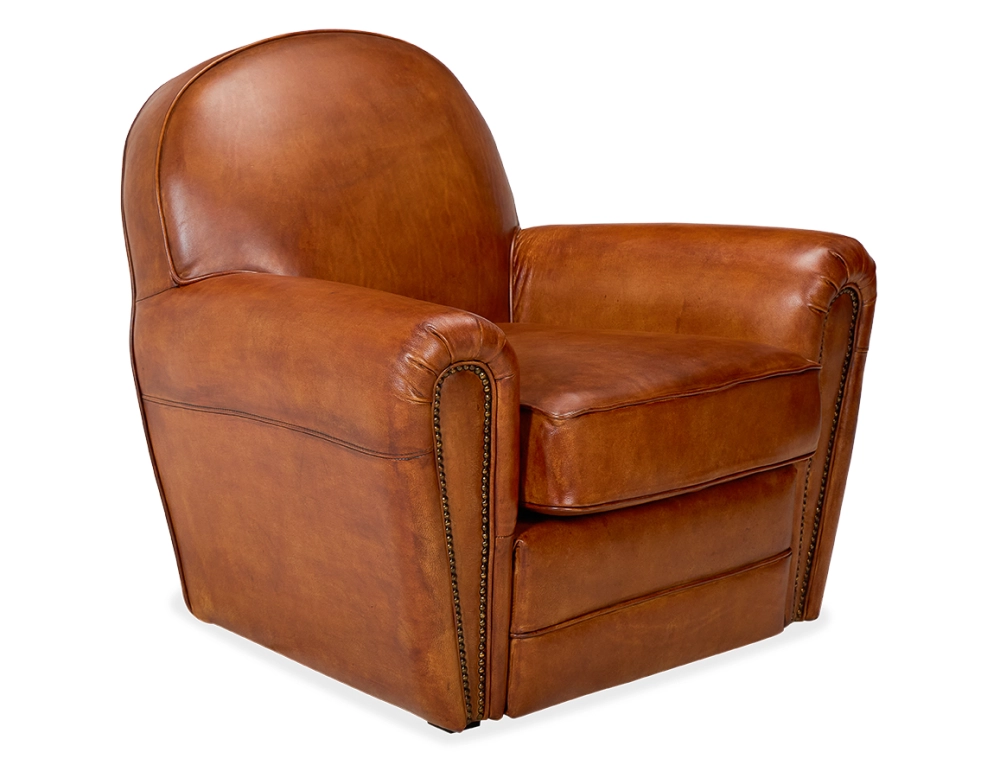 Leather club armchair light brown studded armrests Leather club armchair light brown studded armrests