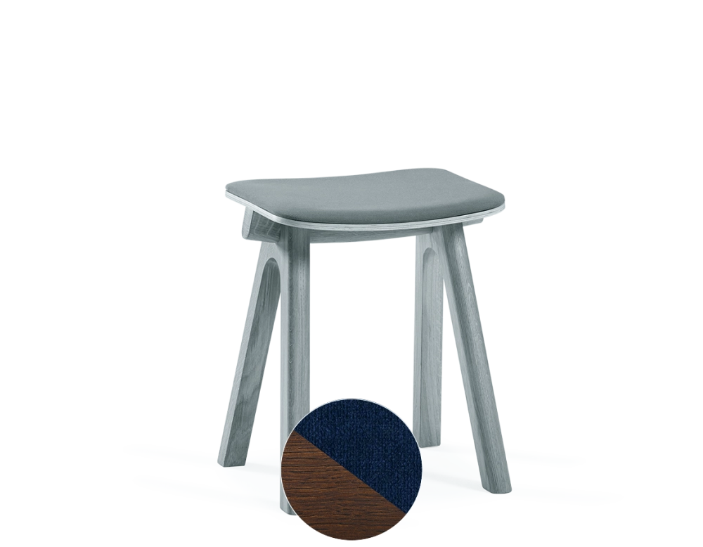 Tabouret en chêne tapissé H45 cm bois teinte marron foncé assise tissu bleu marine Tabouret en chêne tapissé H45 cm bois teinte marron foncé assise tissu bleu marine