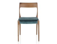 Chaise scandinave bois teinte noyer assise tissu velours bleu pétrole Chaise scandinave bois teinte noyer assise tissu velours bleu pétrole