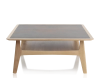 Table basse carrée en chêne et céramique avec bois teinte naturelle plateau céramique brun oxydé 100x100 cm Table basse carrée en chêne et céramique avec bois teinte naturelle plateau céramique brun oxydé 100x100 cm