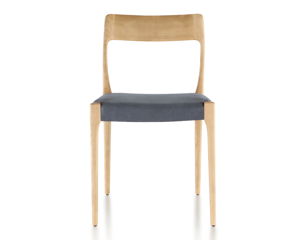 Scandinavian chair natural tint wood, grey fabric seat Scandinavian chair natural tint wood, grey fabric seat