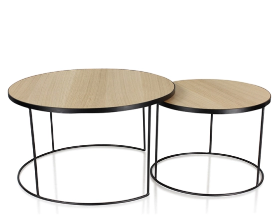 Nest of tables natural oak and metal frame