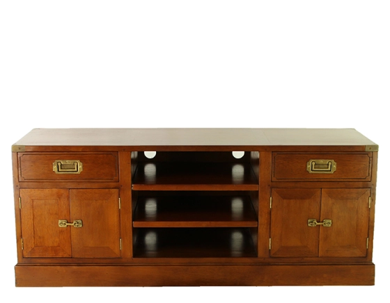 Navy TV unit cherry-stained wood