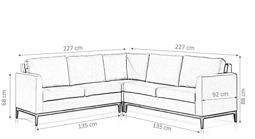 Canapé d'angle 5 places tissu bleu jean (2G - A - 2D)