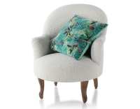 Fauteuil crapaud avec accoudoirs pieds bois teinte noyer et tissu bouclé blanc Fauteuil crapaud avec accoudoirs pieds bois teinte noyer et tissu bouclé blanc