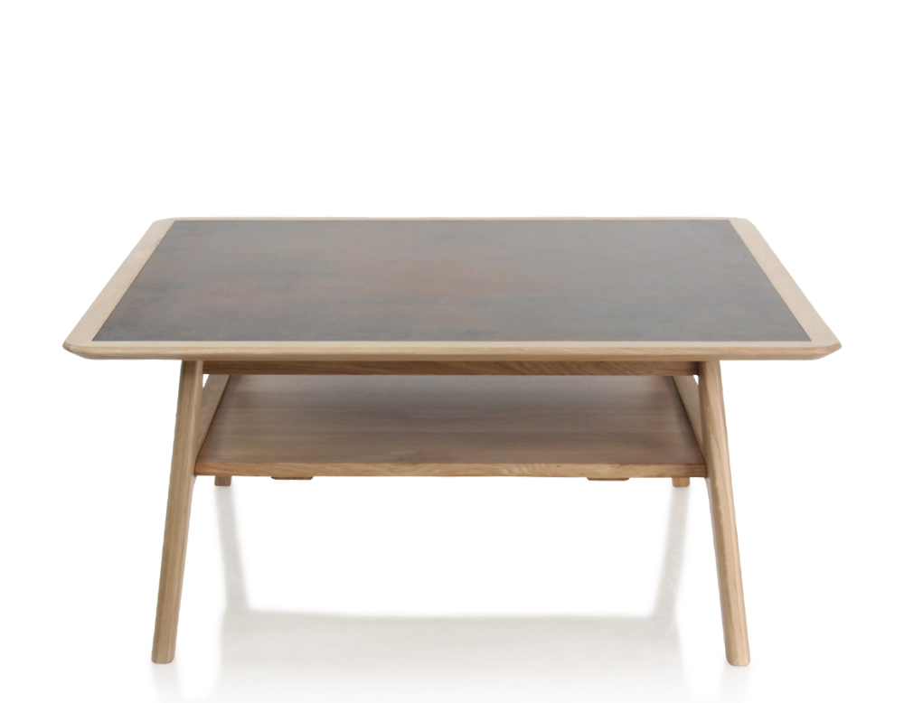 Table basse carrée en chêne et céramique avec bois teinte naturelle plateau céramique brun oxydé 100x100 cm Table basse carrée en chêne et céramique avec bois teinte naturelle plateau céramique brun oxydé 100x100 cm