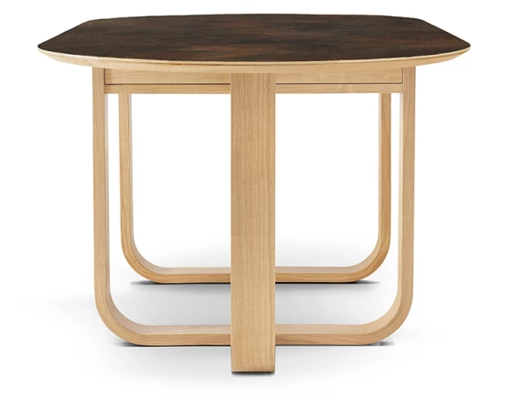 Table salle à manger en chêne et céramique avec bois teinte naturelle et plateau céramique brun oxydé 210x100 cm
