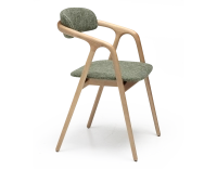 Scandinavian chair wood with natural finish, seat in green mottled fabric. Scandinavian chair wood with natural finish, seat in green mottled fabric.