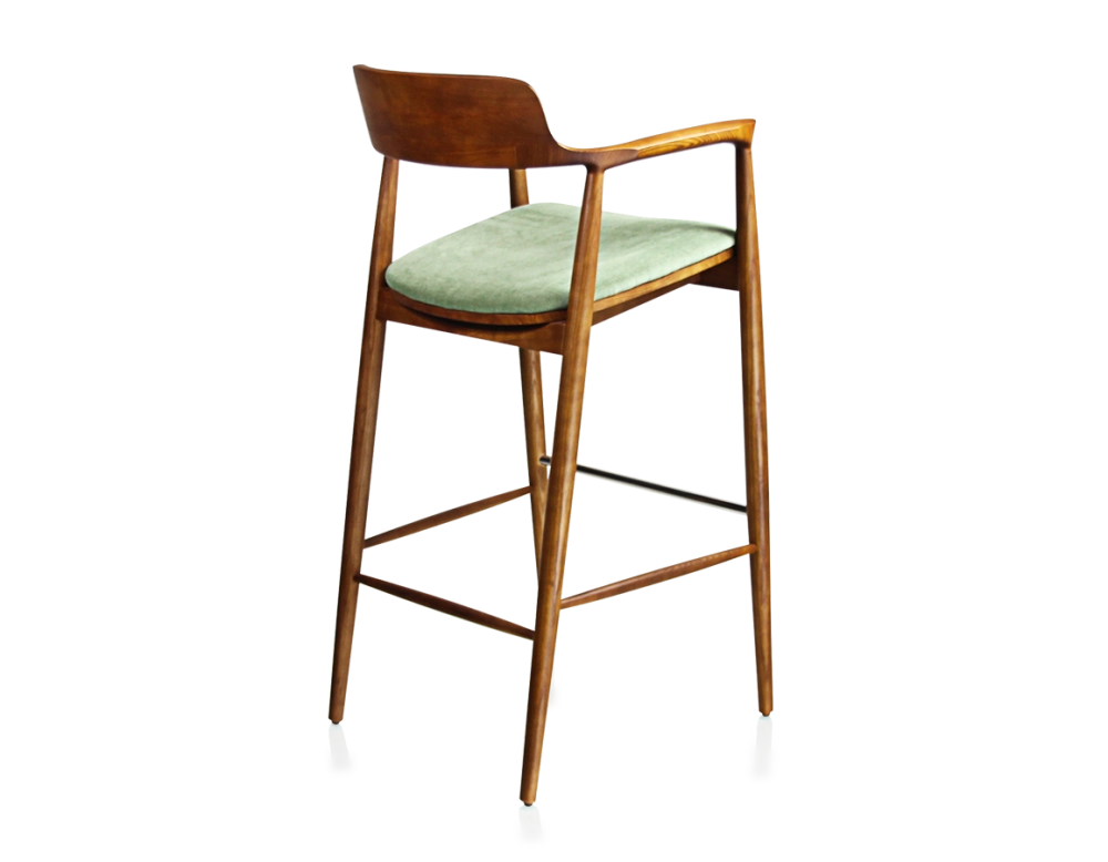 Bar stool h80 cm cherry-stained wood green fabric seat Bar stool h80 cm cherry-stained wood green fabric seat