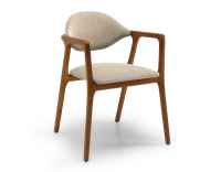 Designer armchair cherry wood stain and taupe fabric Designer armchair cherry wood stain and taupe fabric