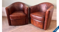 Set of 2 leather club armchairs vintage brown Set of 2 leather club armchairs vintage brown
