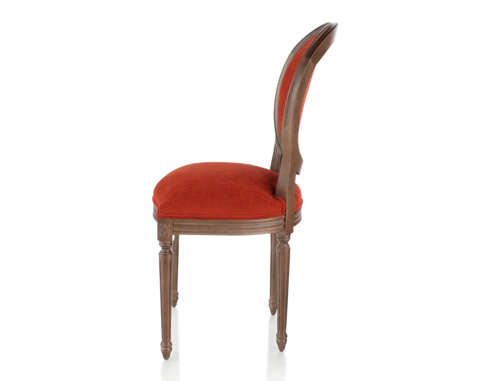 Antique Louis XVI style chair dark brown stained wood and burnt orange fabric Antique Louis XVI style chair dark brown stained wood and burnt orange fabric