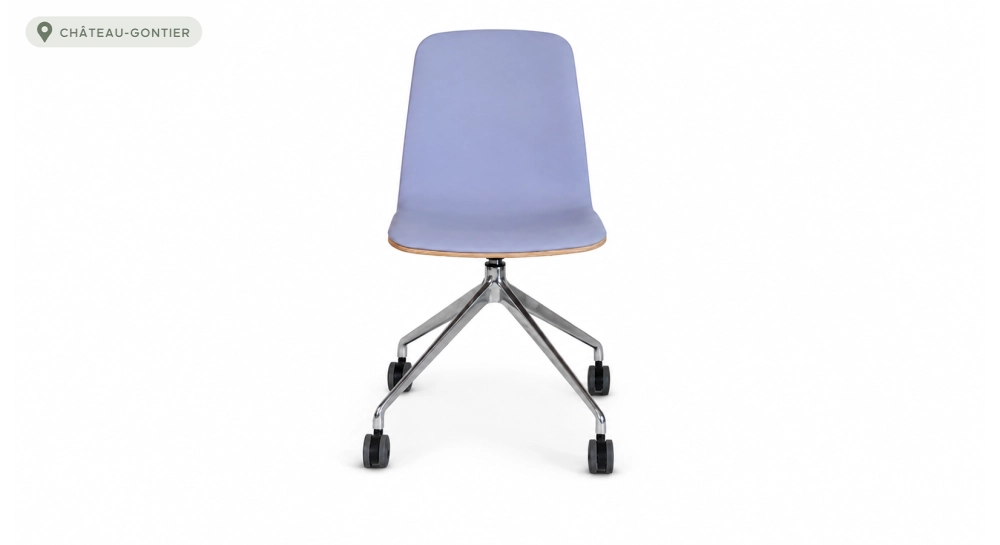 Office chair with 5 branches dossier bois teinte naturelle assise en tissu mauve
