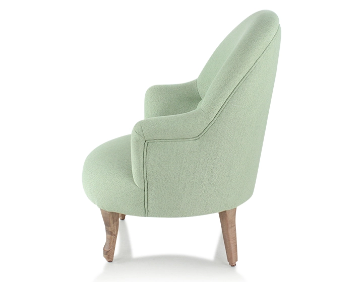 Toad armchair with armrests walnut-stained wooden legs and sage green fabric Toad armchair with armrests walnut-stained wooden legs and sage green fabric
