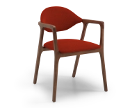 Chaise design avec accoudoirs bois teinte marron foncé et tissu orange brulé Chaise design avec accoudoirs bois teinte marron foncé et tissu orange brulé
