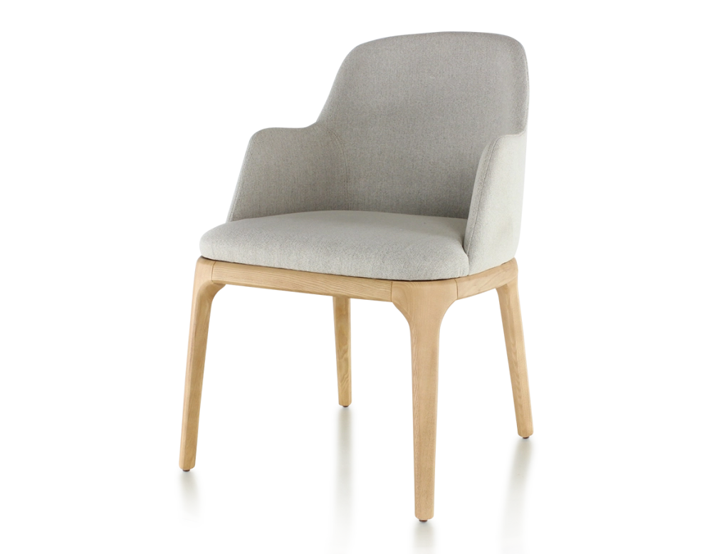Chaise design avec accoudoirs bois teinte naturelle et tissu beige naturel Chaise design avec accoudoirs bois teinte naturelle et tissu beige naturel