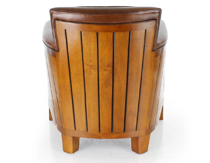 Fauteuil club bois et cuir marron vintage Fauteuil club bois et cuir marron vintage